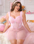 Plus Size Pink Lace Floral Babydoll Lingerie