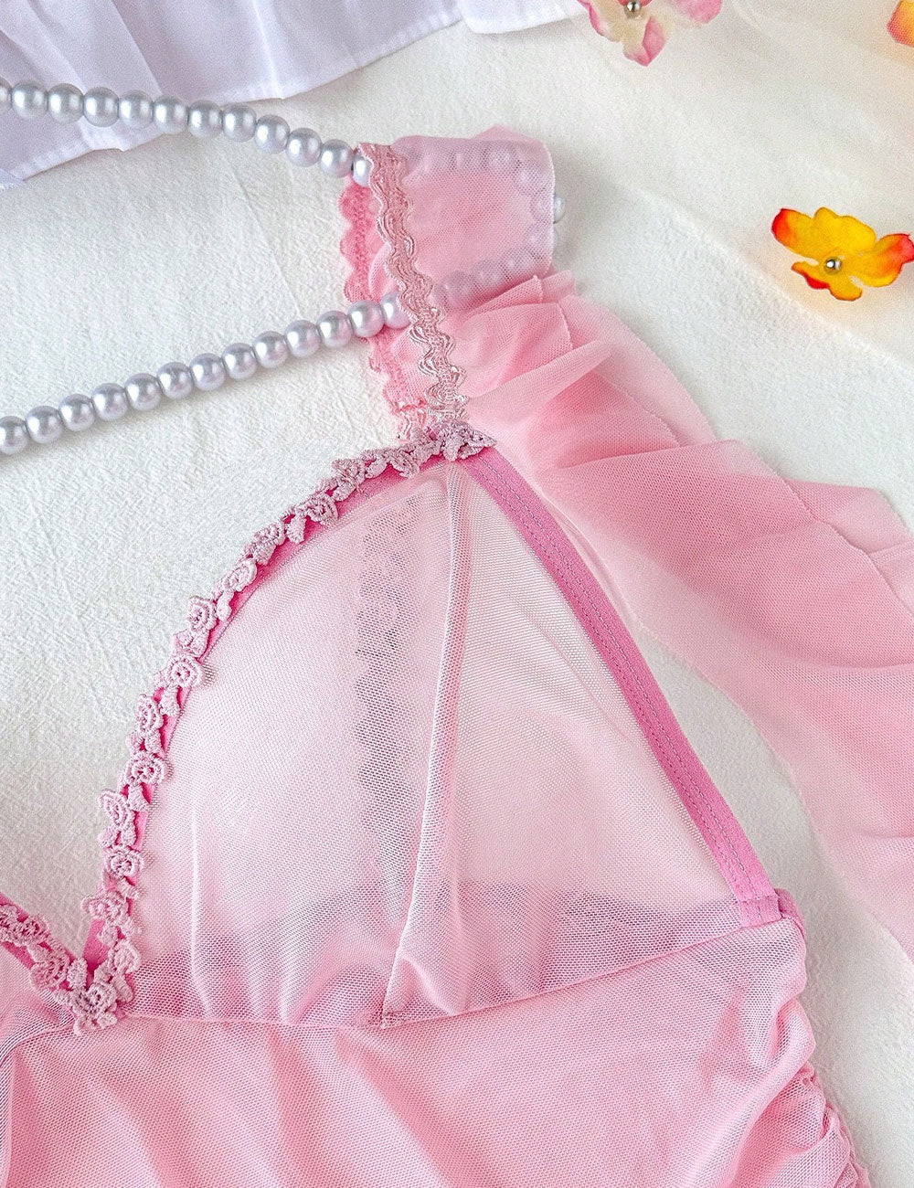 Pink Plus Size Sheer Babydoll Lingerie