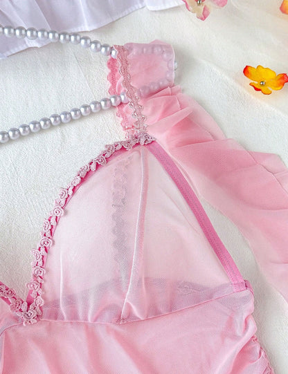 Pink Plus Size Sheer Babydoll Lingerie
