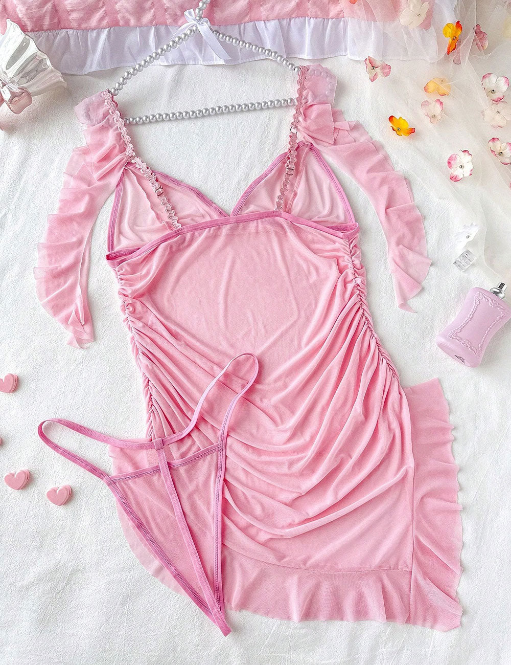 Plus Size Sheer Babydoll Lingerie Pink 