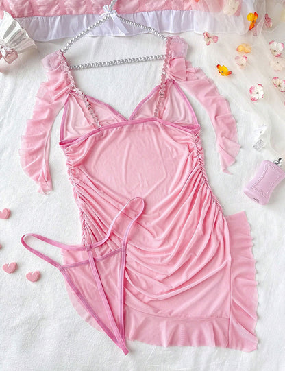 Plus Size Sheer Babydoll Lingerie Pink 