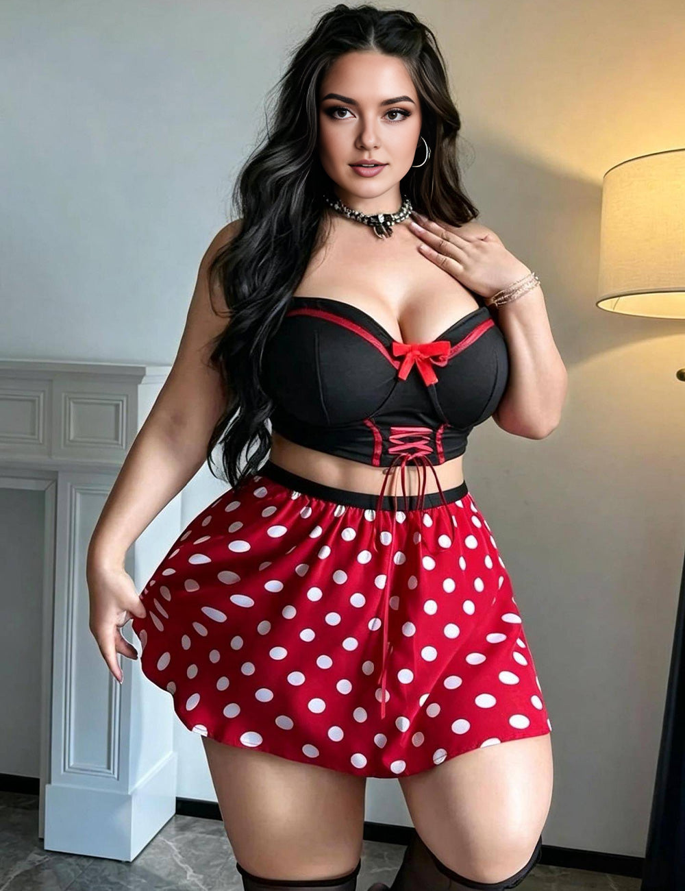 Plus Size Polka Dot Mouse Costume Lingerie Set