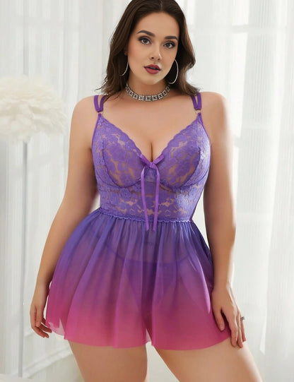 Plus Size Ombre Purple Lace Babydoll Lingerie