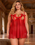Plus Size Red Polka Dot Bow Cutout Babydoll