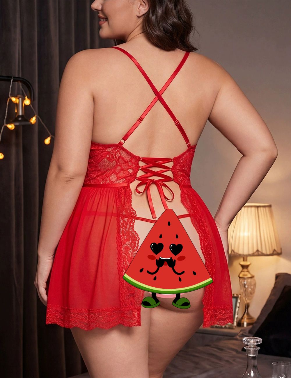 Plus Size Red Sheer Lace Babydoll Lingerie