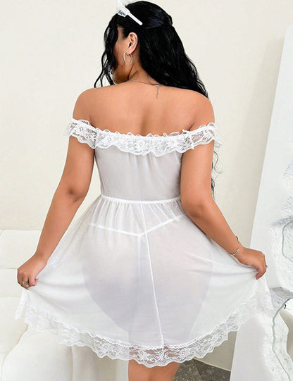 Plus Size Sexy White Lace Off Shoulder Nurse Costume