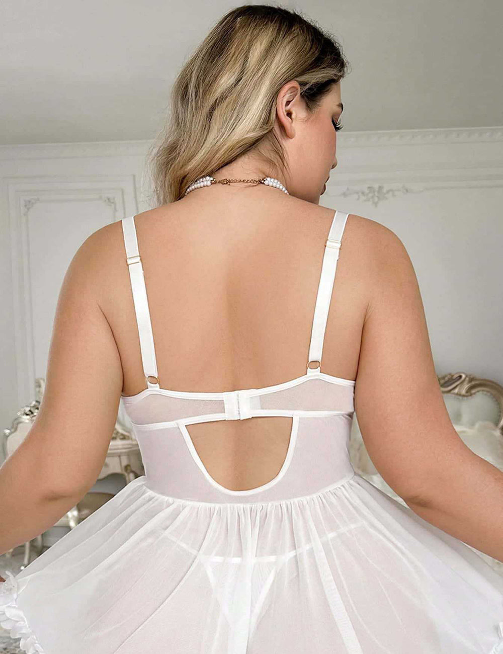 White Plus Size Lace Underwire Babydoll Lingerie