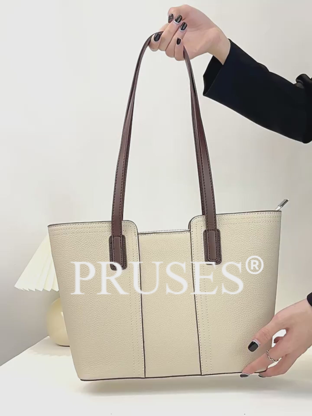 Women's Contrast Handle Leather Work Tote Bag | PRUSES