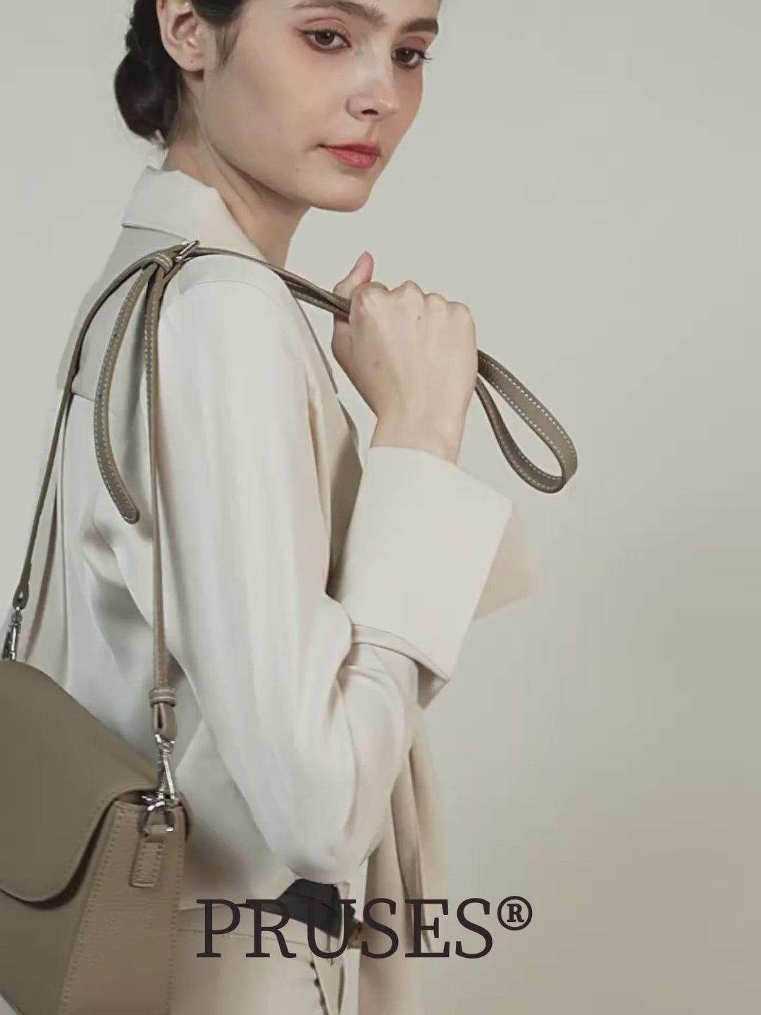 Womens Genuine Leather Crossbody Bags Square Flap Shoulder Bag detail PRUSES vedio