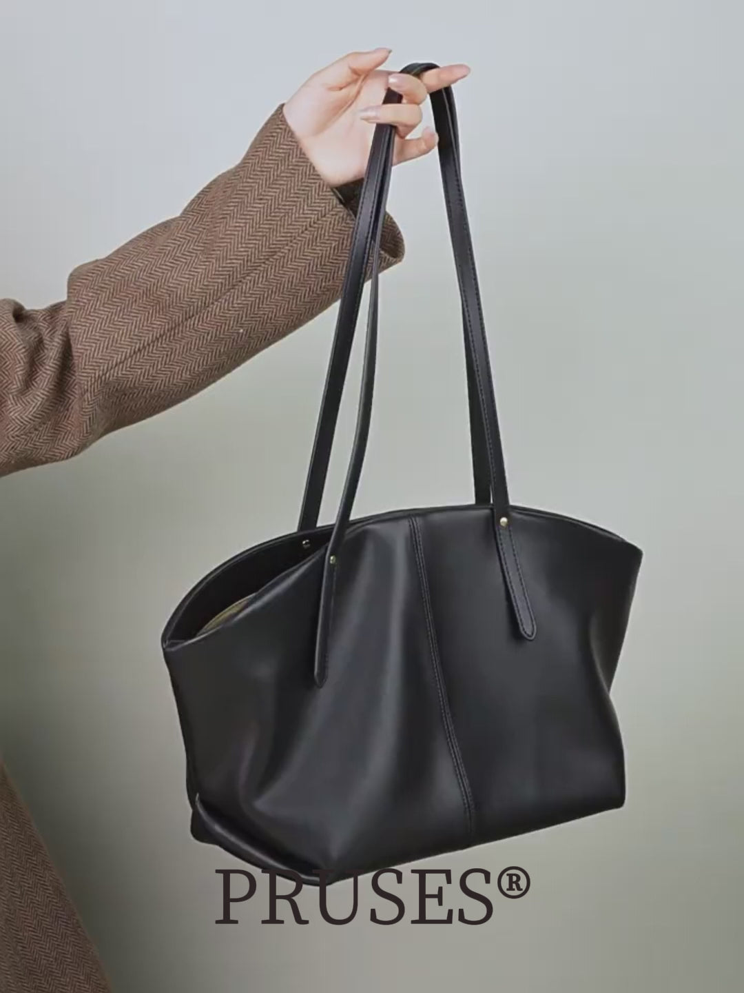 Womens Genuine Leather Minimalist Tote Bag PRUSES vedio