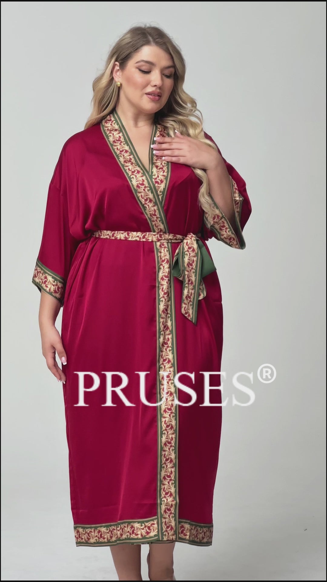 Women Plus Size Satin Floral-Trim Long Kimono Robe Video