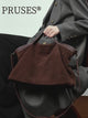 Womens Suede Slouchy Leather-Handle Tote Bag detail PRUSES 