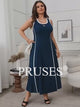 Women Plus Size Sporty Contrast Stripe A-Line Sleeveless Dress