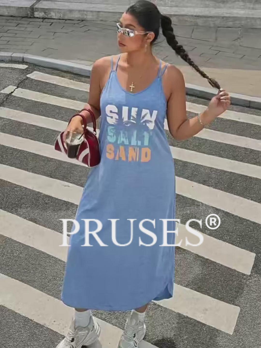 Women Plus Size Blue V-Neck Sleeveless Ankle Length Dress