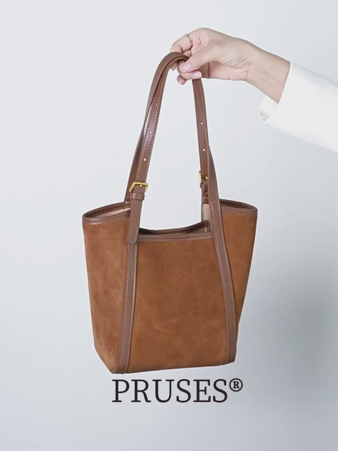 Womens Genuine Leather & Suede Bucket Bag detail pruses vedio 