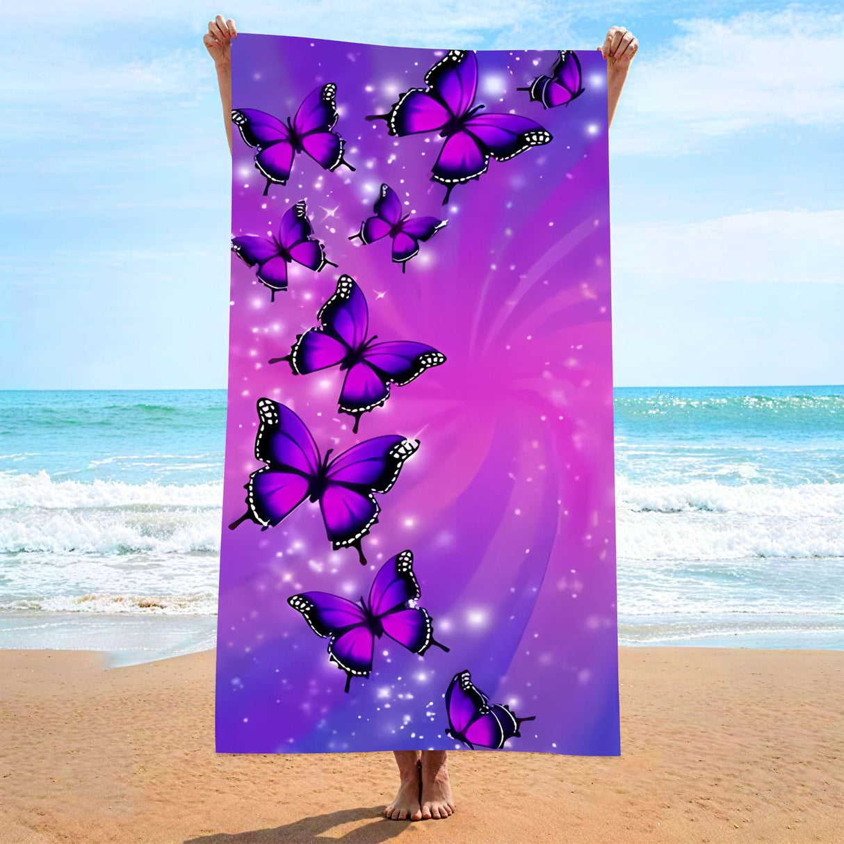 Purple Butterfly Pattern Beach Towel | PRUSES - PRUSES