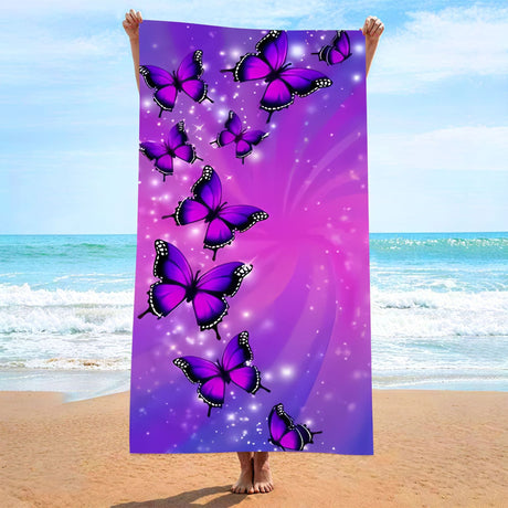 Purple Butterfly Pattern Beach Towel | PRUSES - PRUSES
