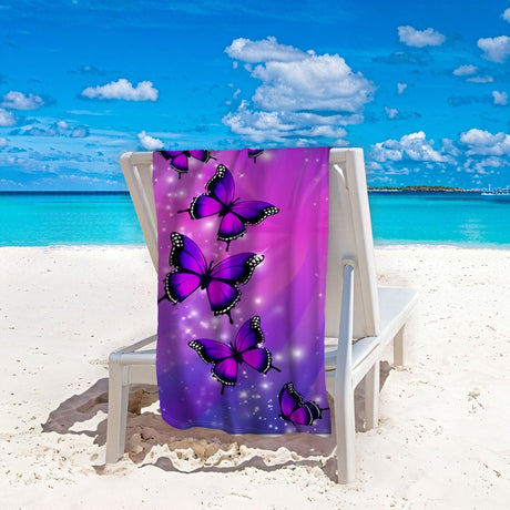 Purple Butterfly Pattern Beach Towel | PRUSES - PRUSES