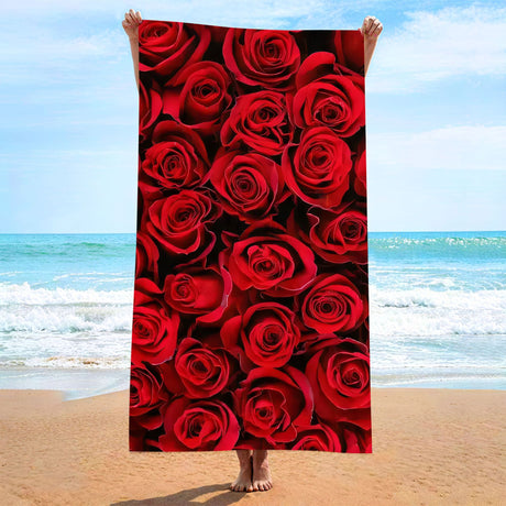Red Rose Pattern Beach Towel | PRUSES - PRUSES