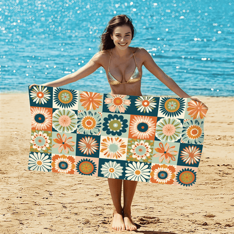 Retro Print Double - Faced Fleece Beach Towel | PRUSES - PRUSES