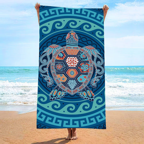 Retro Turtle Pattern Beach Towel | PRUSES - PRUSES