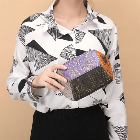 Retro Multicolor Embossing Leather Mini Crossbody Bags Wrist Clutch | PRUSES