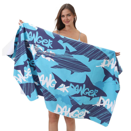 Shark Pattern Quick - drying Double - sided Fleece Beach Towel | PRUSES - PRUSES