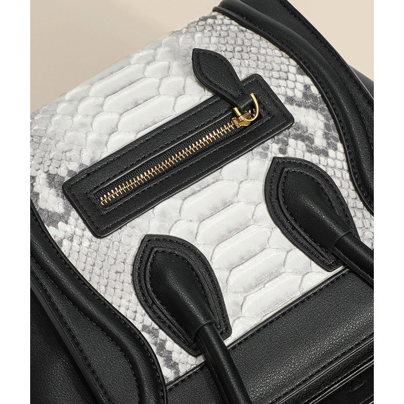 Black and White Smiling Face Leather Python Printed Tote Handbags | PRUSES