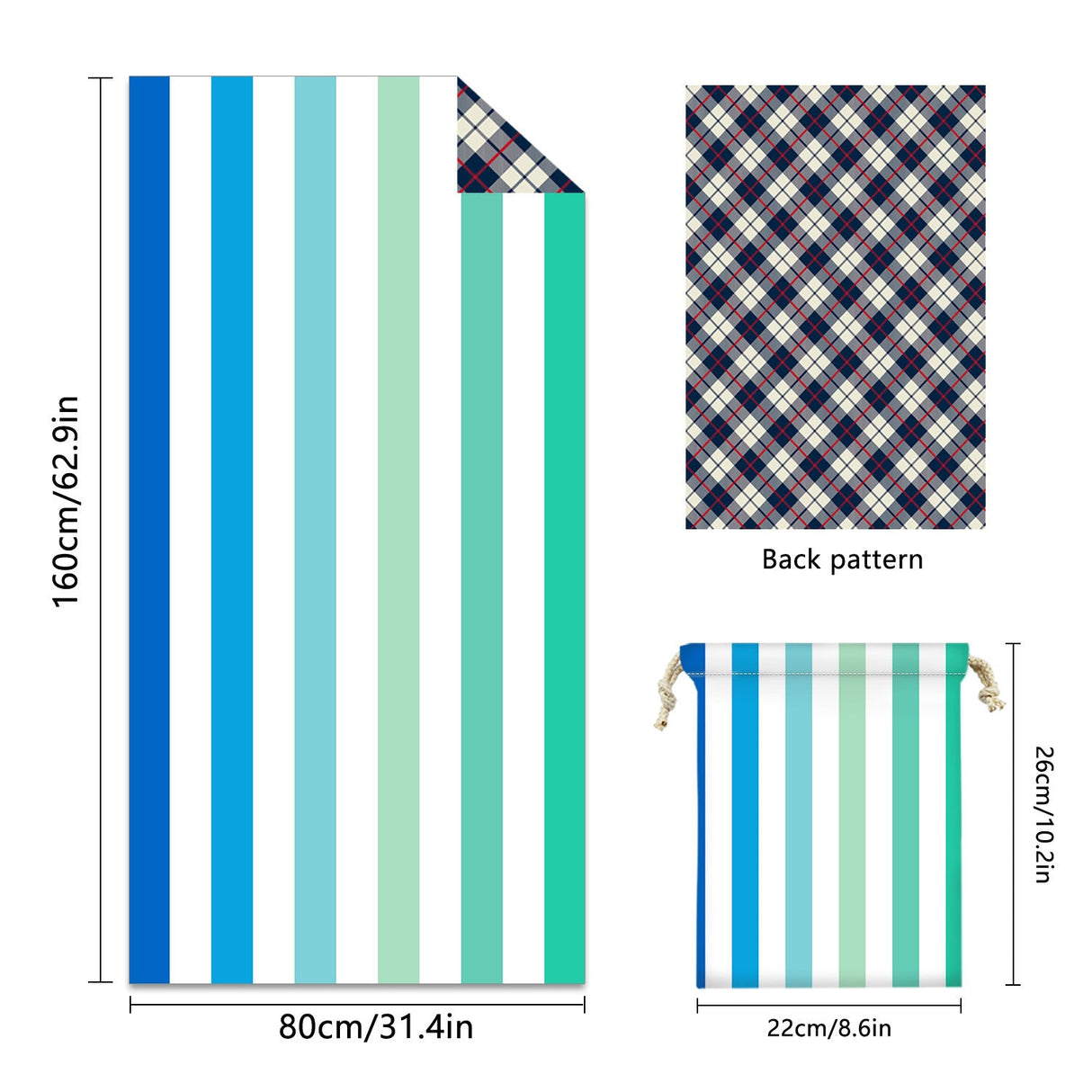 Striped Double - faced fleece Reversible Beach Towel | PRUSES - PRUSES