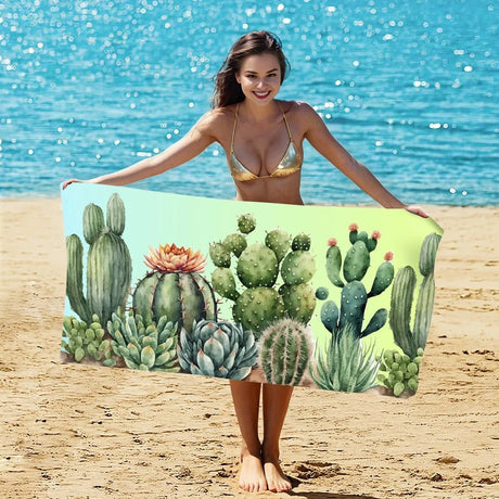 Summer Cactus Print Double - Faced Fleece Beach Towel | PRUSES - PRUSES