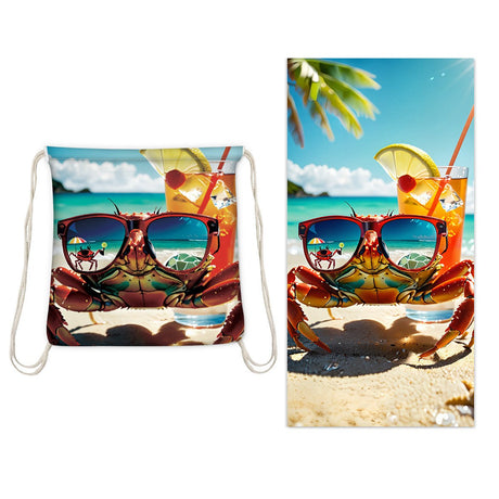 Sunglasses Crab Drawstring Beach Towel | PRUSES - PRUSES