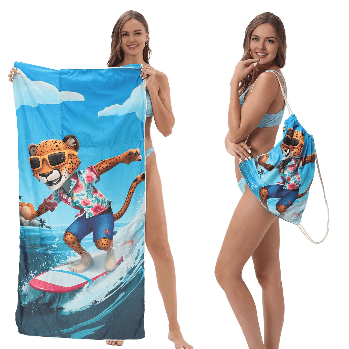 Surf Cheetah Drawstring beach towel | PRUSES - PRUSES