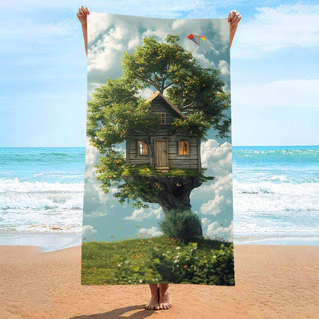 Whimsical Treehouse Double - Faced Fleece Beach Towel | PRUSES - PRUSES