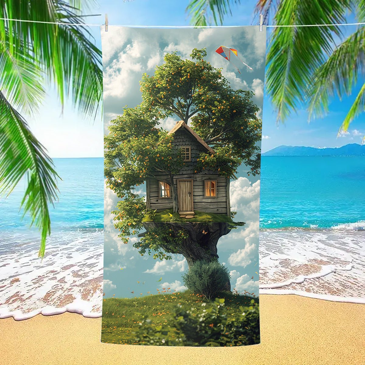 Whimsical Treehouse Double - Faced Fleece Beach Towel | PRUSES - PRUSES