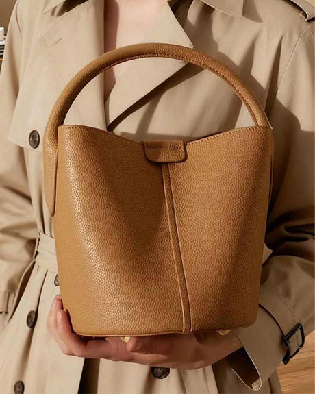 Women's Brown Genuine Leather Bucket Handbag
