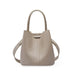 Women's Gray Genuine Leather Bucket Bag with Top Handle 