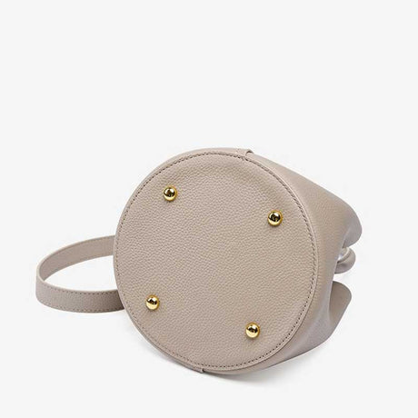 Gray Genuine Leather Bucket Tote Bag Bottom View