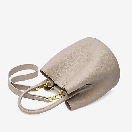 Women's Gray Leather Bucket Handbag