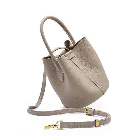 Women's Gray Leather Bucket Tote Bag