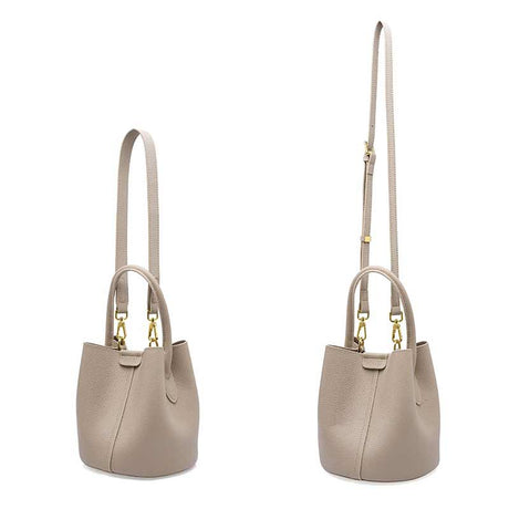 Women’s Gray Leather Bucket Bag – Dual Strap Styling