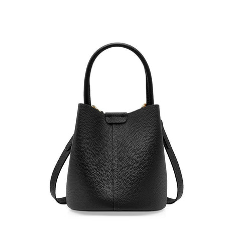 Women's Black Genuine Leather Bucket Bag with Top Handle