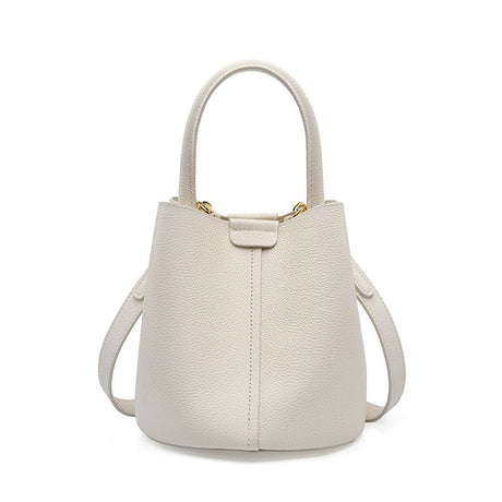 Women's White Genuine Leather Bucket Bag with Top Handle