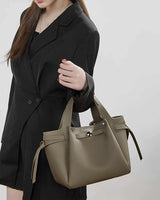 Women's Gray Genuine Leather Minimalist Structured Handbag 
