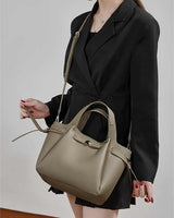 Women's Gray Genuine Leather Minimalist Structured Crossbody Tote Bag 
