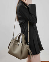 Women's Gray Genuine Leather Minimalist Structured Shoulder Bag 