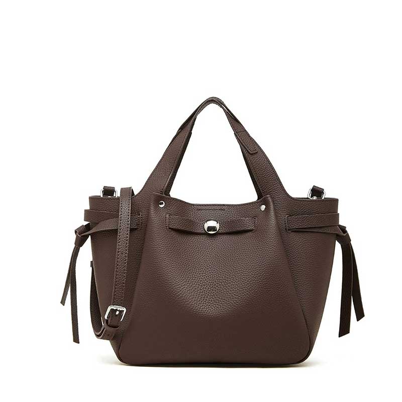 Women's Coffee Genuine Leather Minimalist Structured Tote Bag 