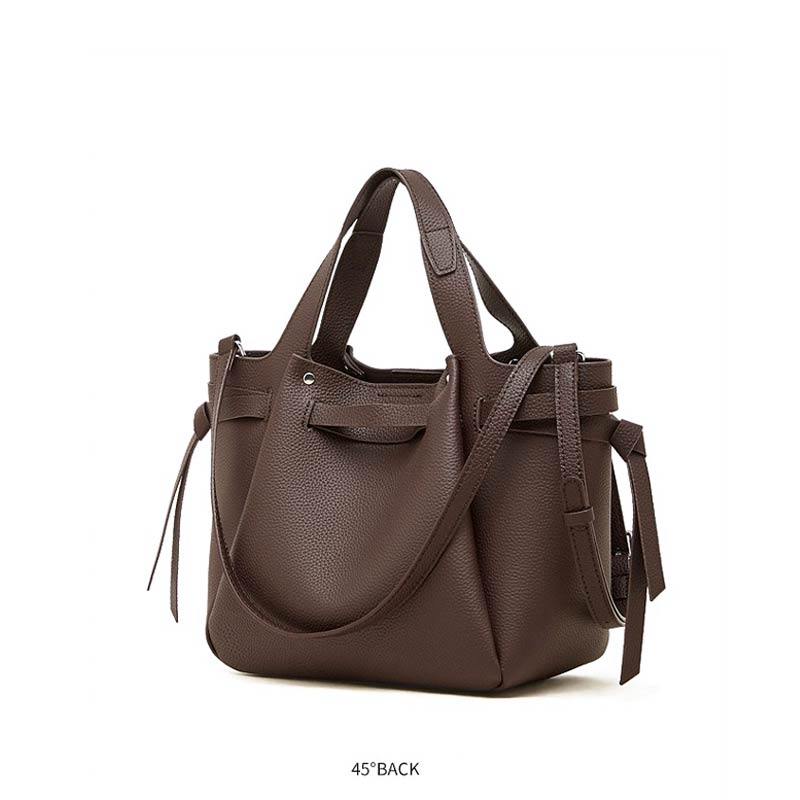 Women's Coffee Genuine Leather Minimalist Structured Handbag 