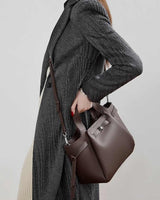 Women's Coffee Genuine Leather Minimalist Structured Crossbody Tote Bag 