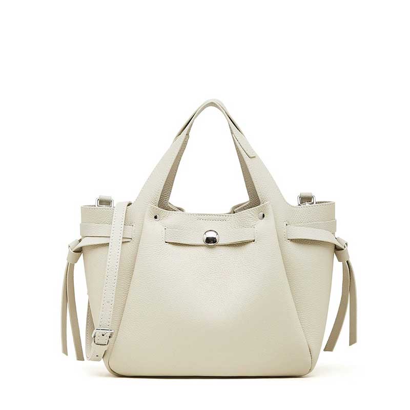 Women's Off-White Genuine Leather Minimalist Structured Tote Bag 
