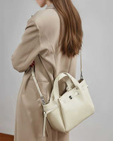 Women's Off-White Genuine Leather Minimalist Structured Shoulder Bag 
